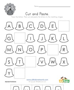 Thanksgiving Cut and Paste Missing Letters Worksheet
