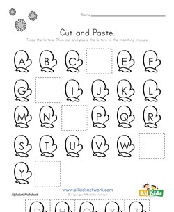 Winter Cut and Paste Missing Letters Worksheet