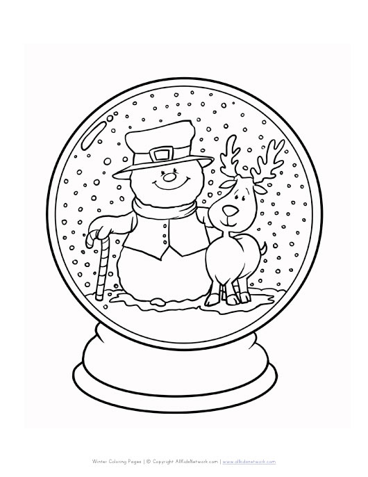 Winter Snowglode Coloring Page All Kids Network