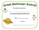 great swimmer award certificate