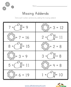 Winter Missing Addends Worksheet
