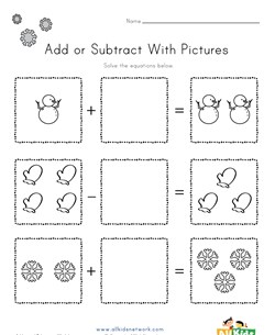Winter Addition and Subtraction Drawing Worksheet