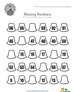 Thanksgiving Missing Numbers Worksheet