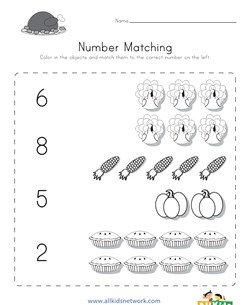 Thanksgiving Number Matching Worksheet