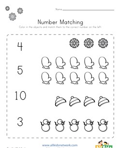 Winter Number Matching Worksheet
