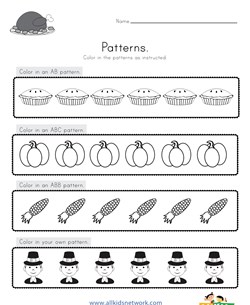 Thanksgiving Color the Patterns Worksheet