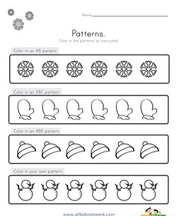 Winter Color the Patterns Worksheet