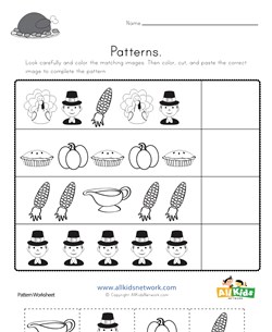 Thanksgiving Cut and Paste Patterns Worksheet