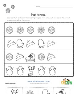Winter Cut and Paste Patterns Worksheet