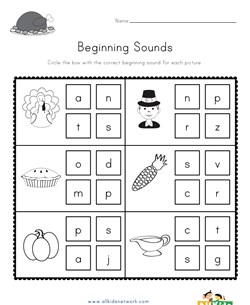 Thanksgiving Beginning Sounds Worksheet