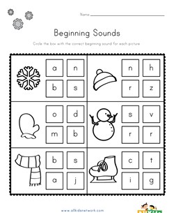 Winter Beginning Sounds Worksheet