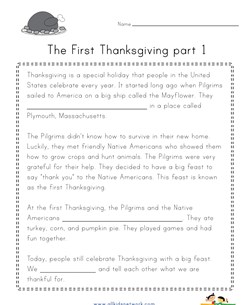First Thanksgiving Cloze Reading