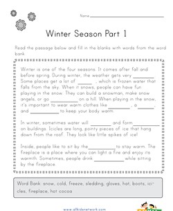 Winter Cloze Reading Worksheet