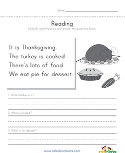 Thanksgiving Reading Comprehension Worksheet