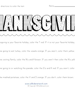 Thanksgiving Coloring by Directions Worksheet