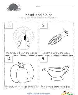 Thanksgiving Read and Color Worksheet
