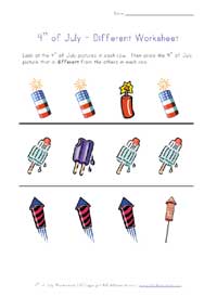 4th of july different worksheet