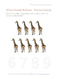 printable african animals counting to 9