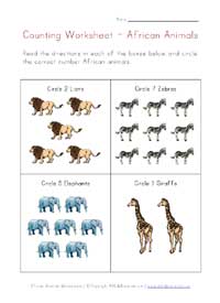 math worksheet - africa animals