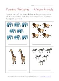 counting worksheet - africa animals