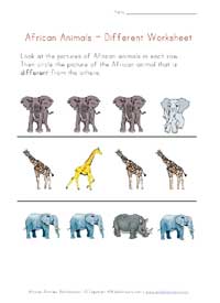 africa animals worksheet - different