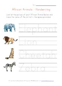 handwriting worksheet - africa animals