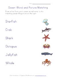 printable ocean animals word matching