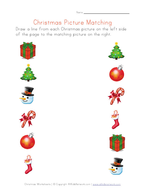 Christmas Pictures Matching Worksheet