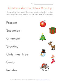 printable christmas word matching