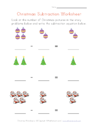 christmas subtraction worksheet