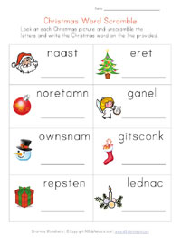 christmas word scramble worksheet