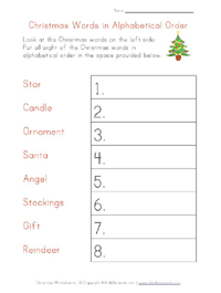 christmas worksheet alphabetical