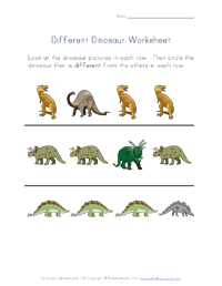 different dinosaurs worksheet