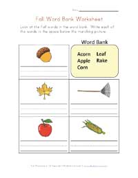 fall word bank worksheet
