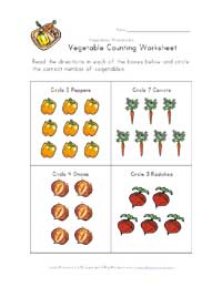vegetable counting worksheet