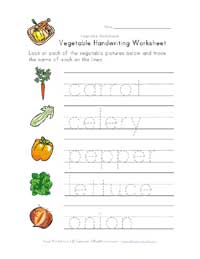 vegetable writing worksheet