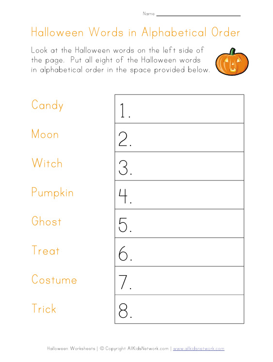 halloween alphabetical worksheet