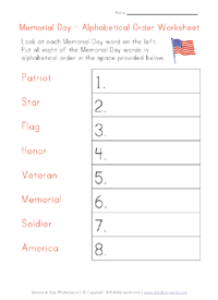 memorial day alphabetical order