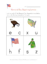 memorial day beginning letters worksheet