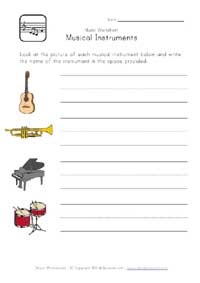 music instruments worksheet
