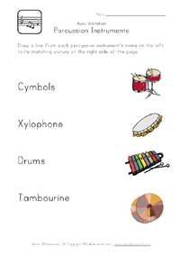 percussion instruments worksheet