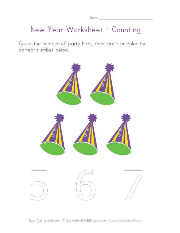 new year counting five worksheet