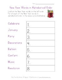 new year alphabetical worksheet