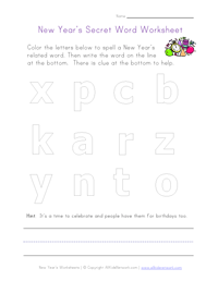 new years spelling worksheet