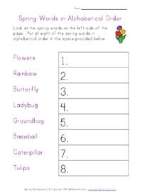 spring words alphabetical order
