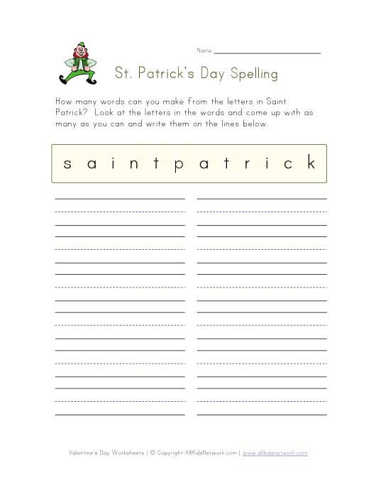 saint patricks day spelling worksheet