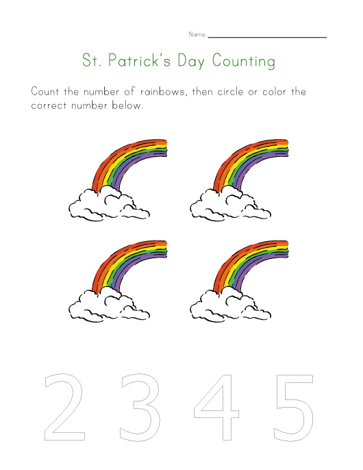 st patricks day count to four worksheet