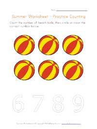 printable summer counting to 6