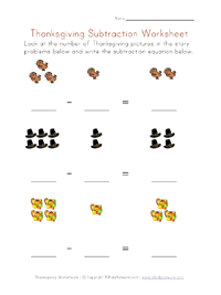 thanksgiving subtraction worksheet