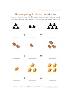 thanksgiving addition worksheet